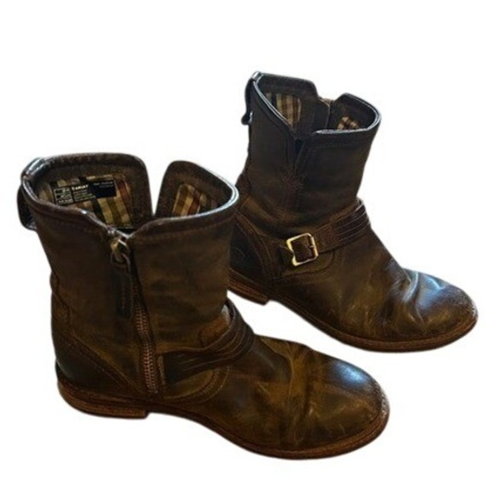Ariat Brown Leather Zip Buckle Moto Style Ankle Boots Women's 8B